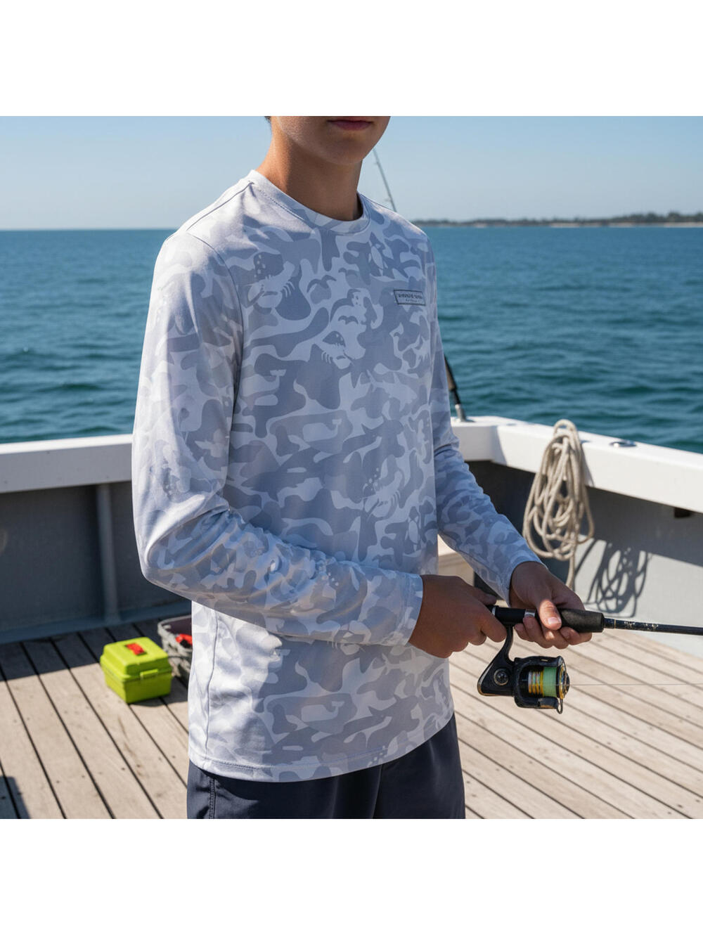 NWT Vineyard Vines Sportfishing Camo LS Tee Gray/White Kids L Preppy